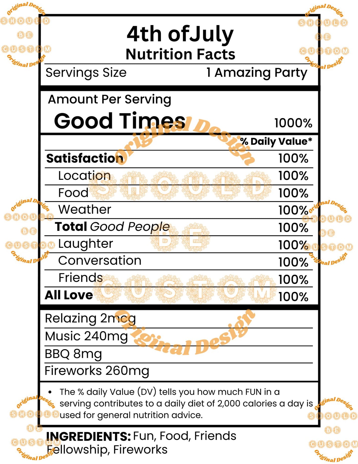 4th of July Nutrition Facts PNG